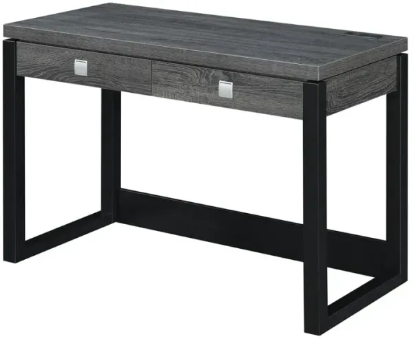 Convenience Concepts Newport 2 Drawer Desk With Charging Station, Weathered Gray/Black