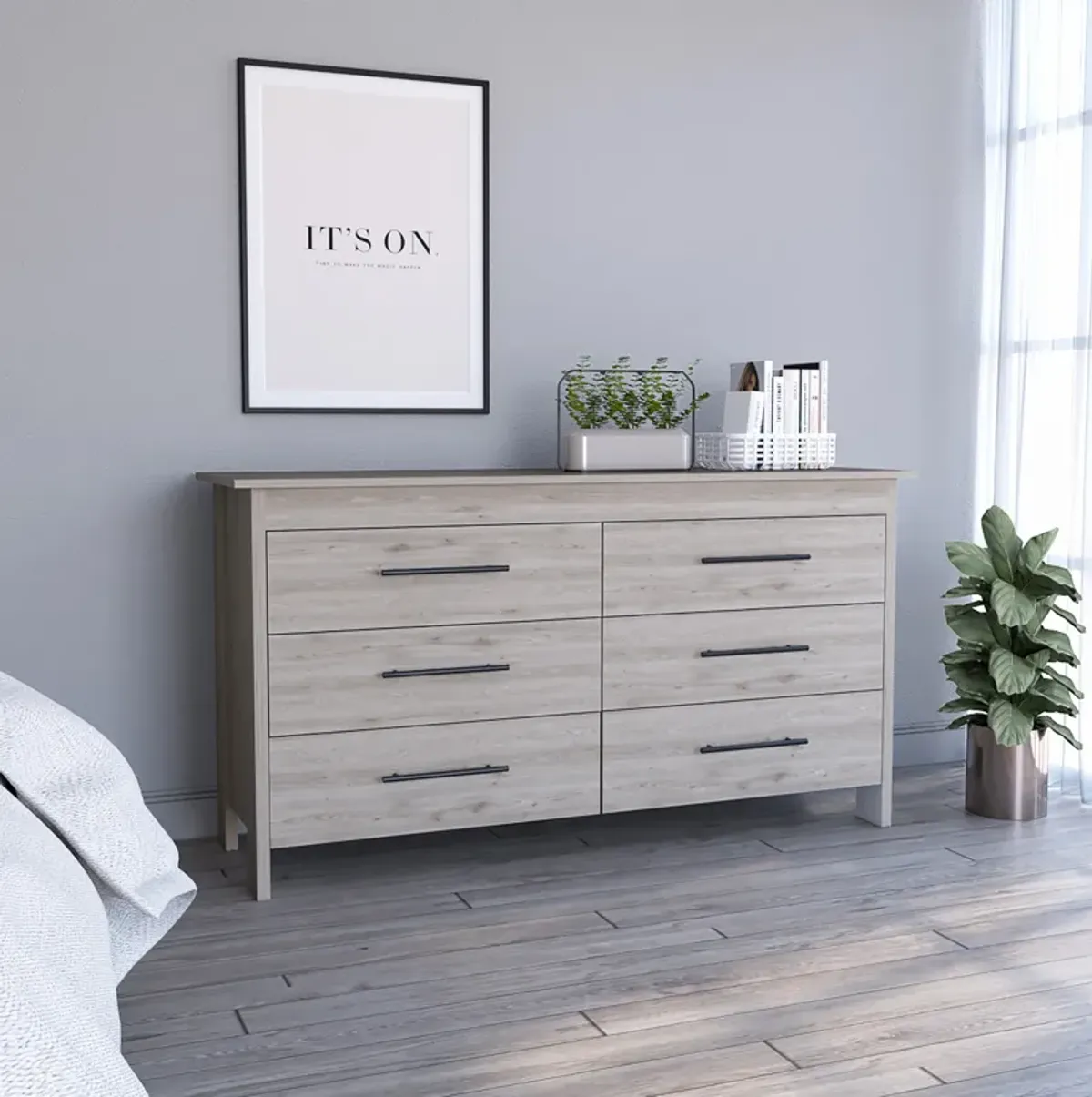 6 Drawer Double Dresser Wezz, Bedroom, Light Gray