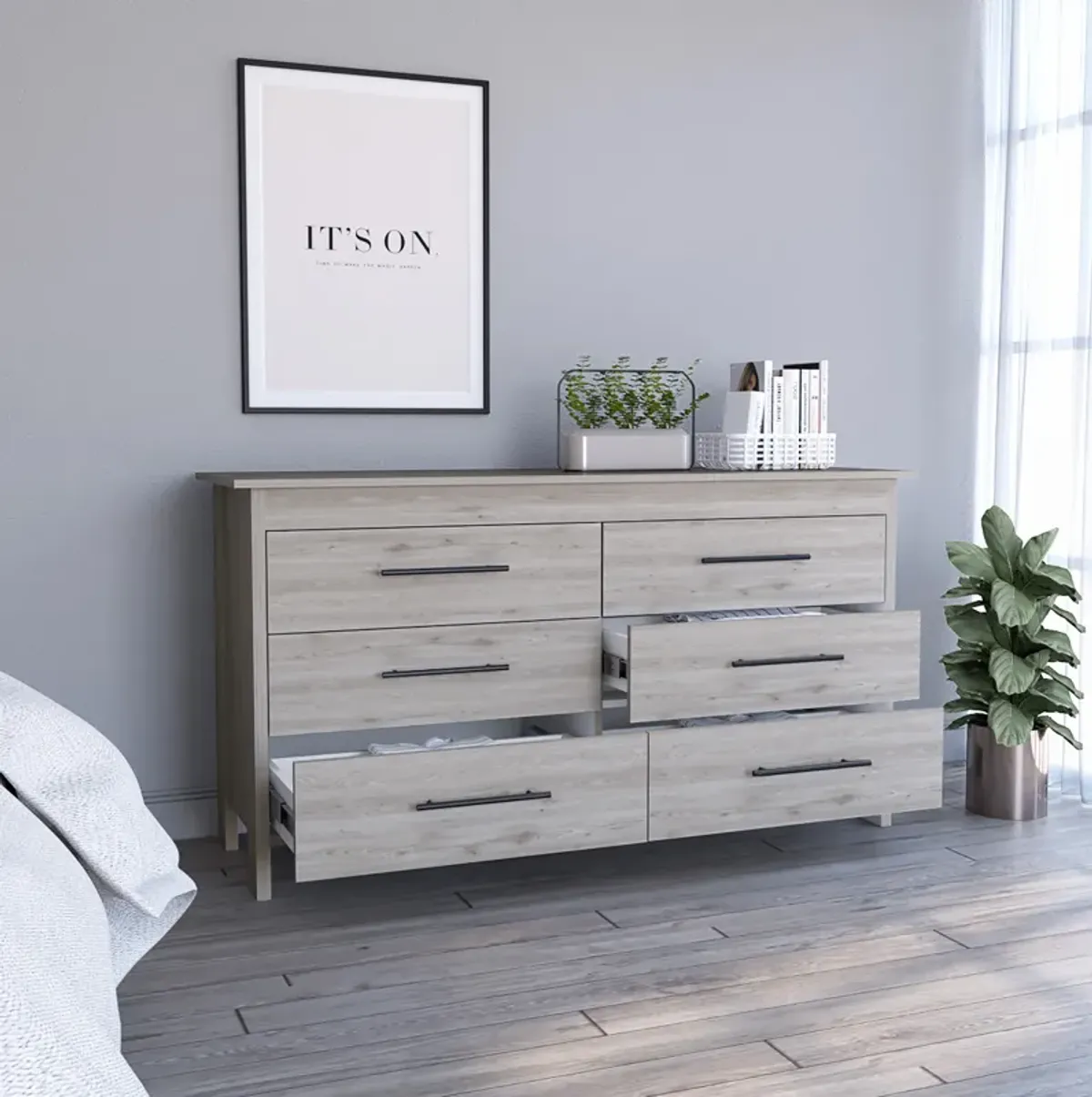 6 Drawer Double Dresser Wezz, Bedroom, Light Gray