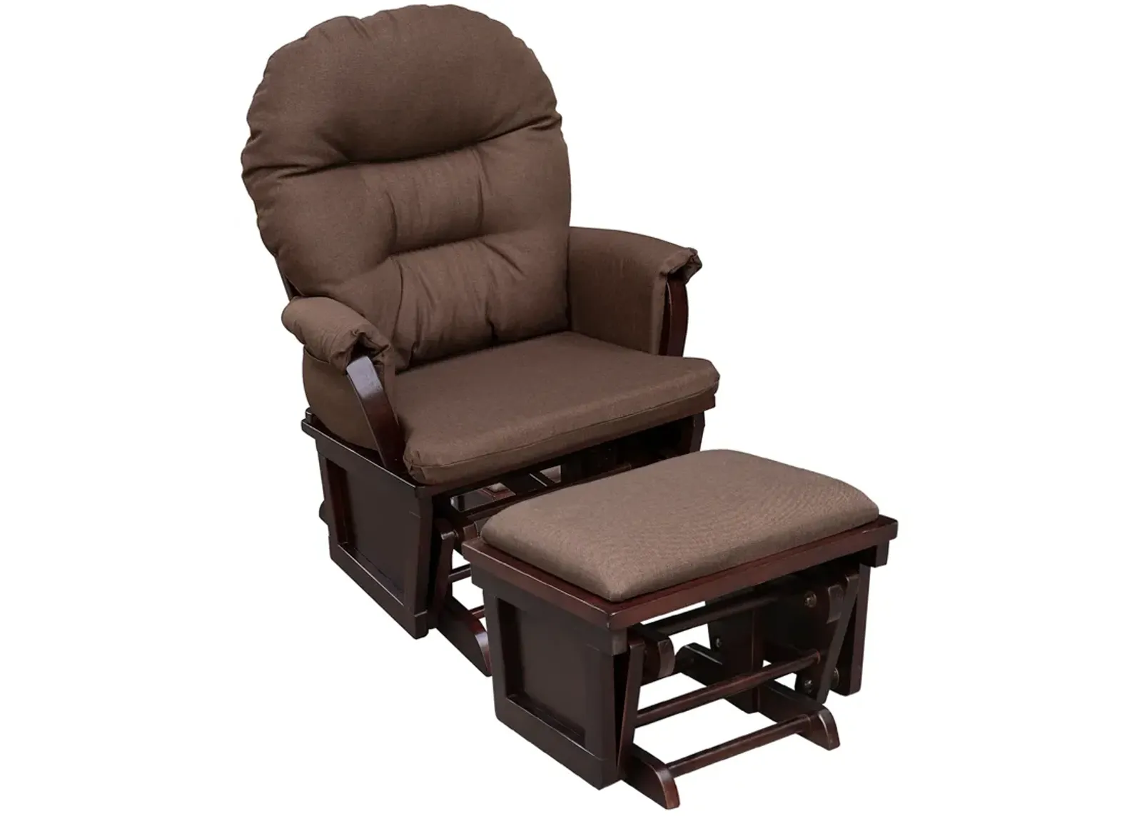 HOMCOM Nursery Glider Rocking Chair with Ottoman, Thick Padded Cushion Seating and Wood Base, Brown