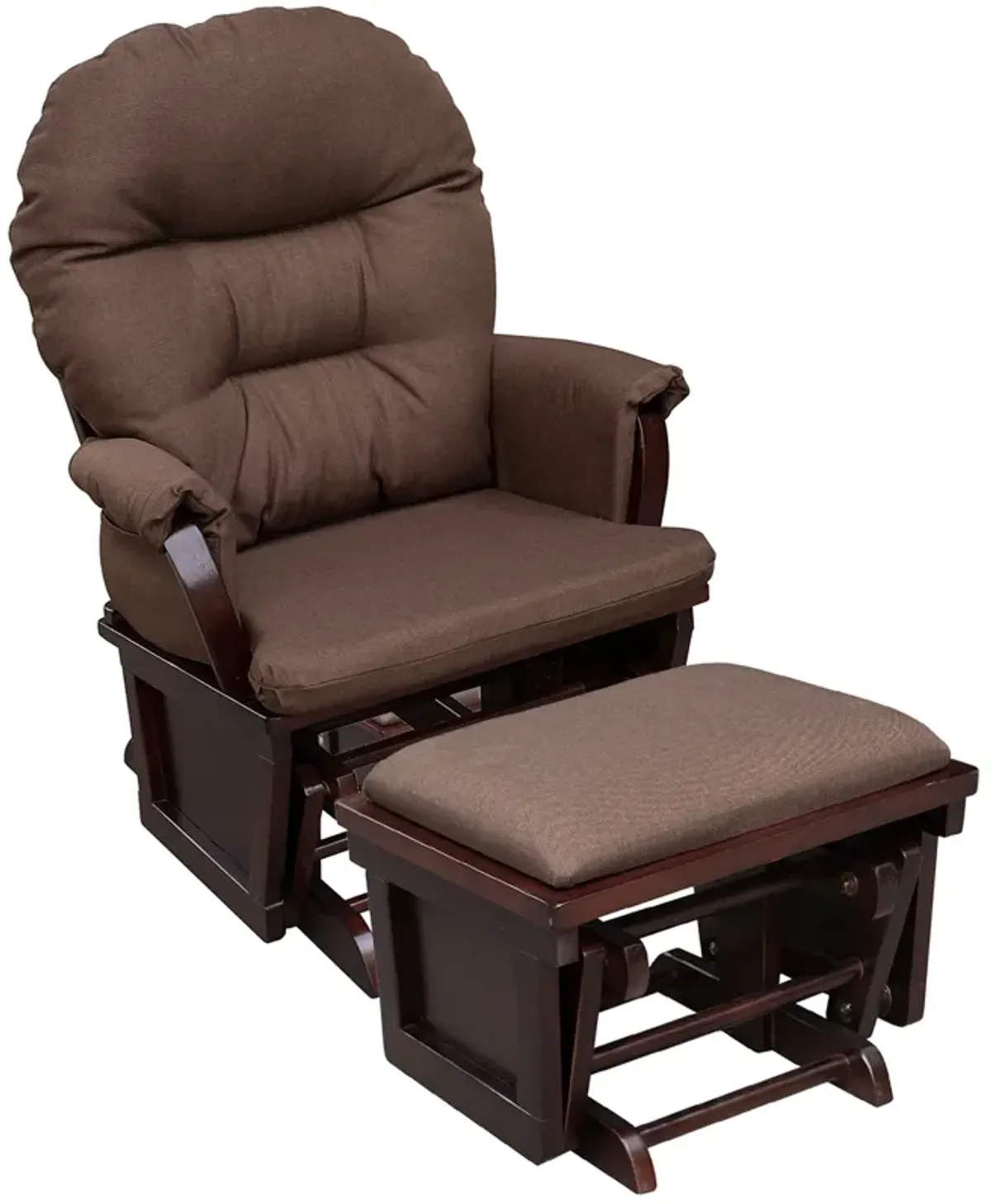 HOMCOM Nursery Glider Rocking Chair with Ottoman, Thick Padded Cushion Seating and Wood Base, Brown