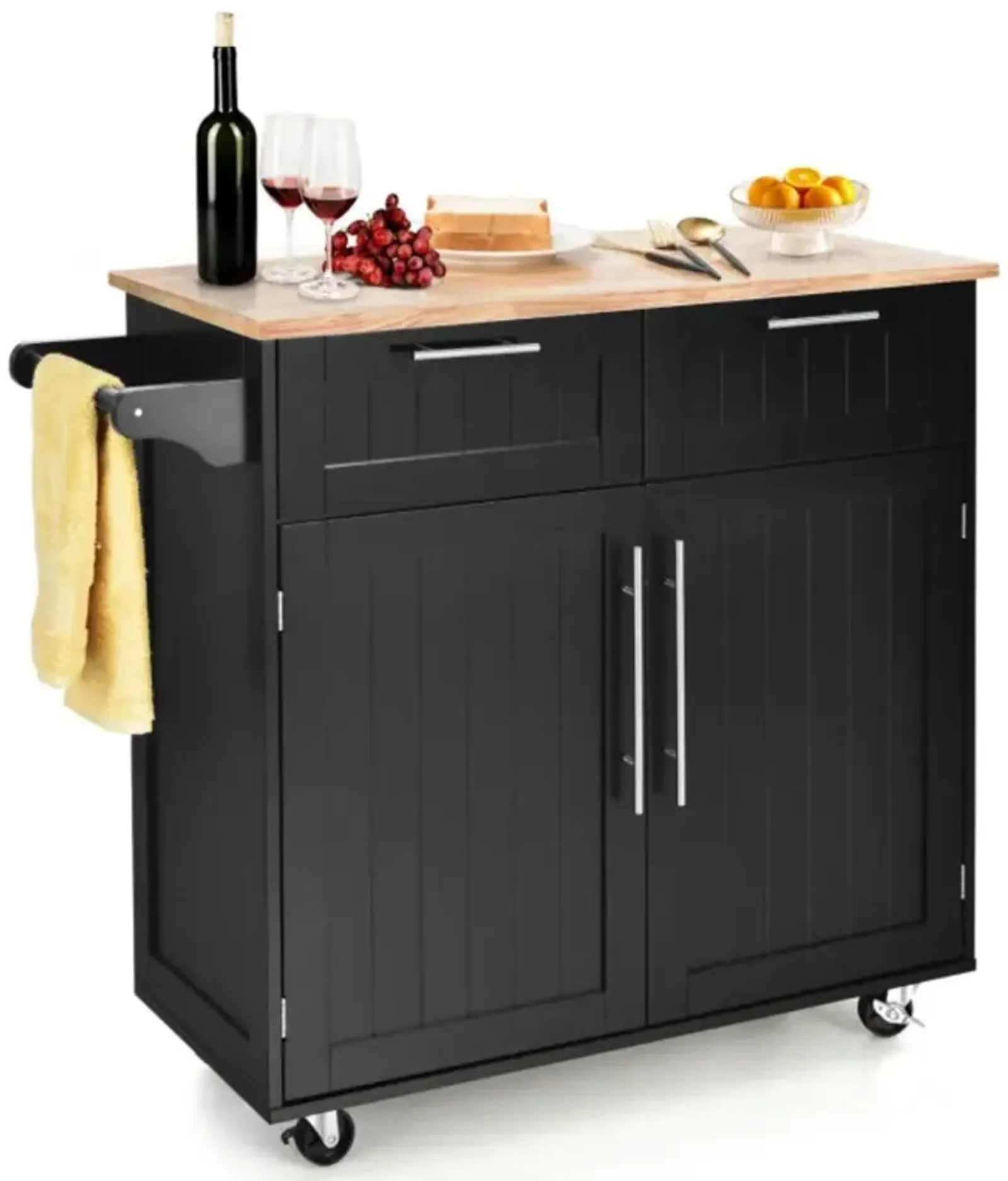 Hivvago Heavy Duty Rolling Kitchen Cart with Tower Holder and Drawer