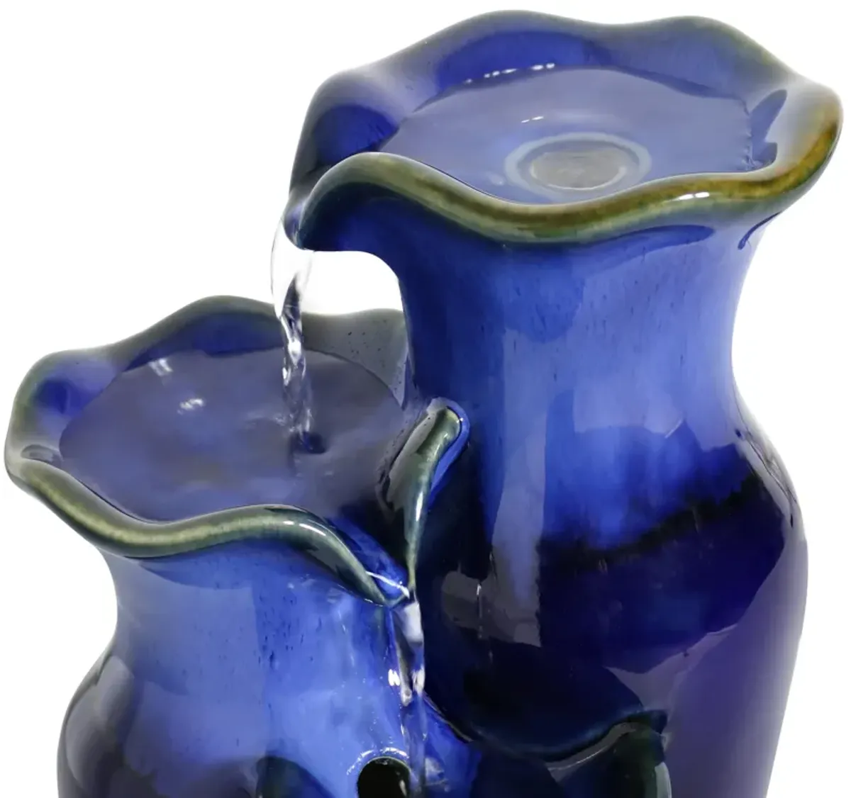 Sunnydaze Tiered Blue Pitchers Ceramic Indoor Water Fountain - 11 in