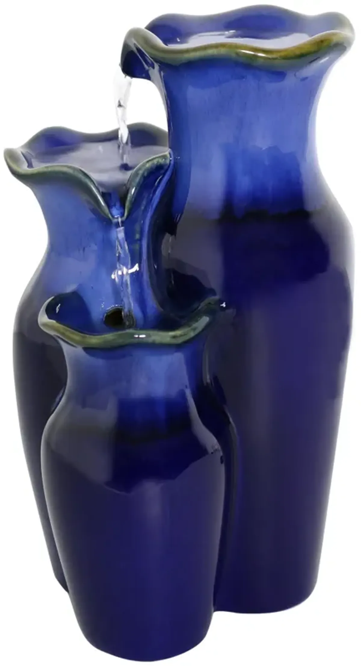 Sunnydaze Tiered Blue Pitchers Ceramic Indoor Water Fountain - 11 in