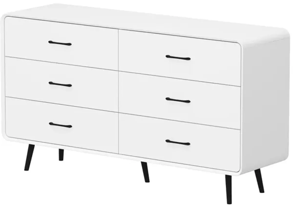 FUFU&GAGA Modern 6-Drawer Dresser, White Storage Cabinet with Black Handles & Legs, Spacious Bedroom Chest of Drawers for Clothes, Living Room & Entryway Organizer (54.9" W x 30.8" H x 15.6" D),White
