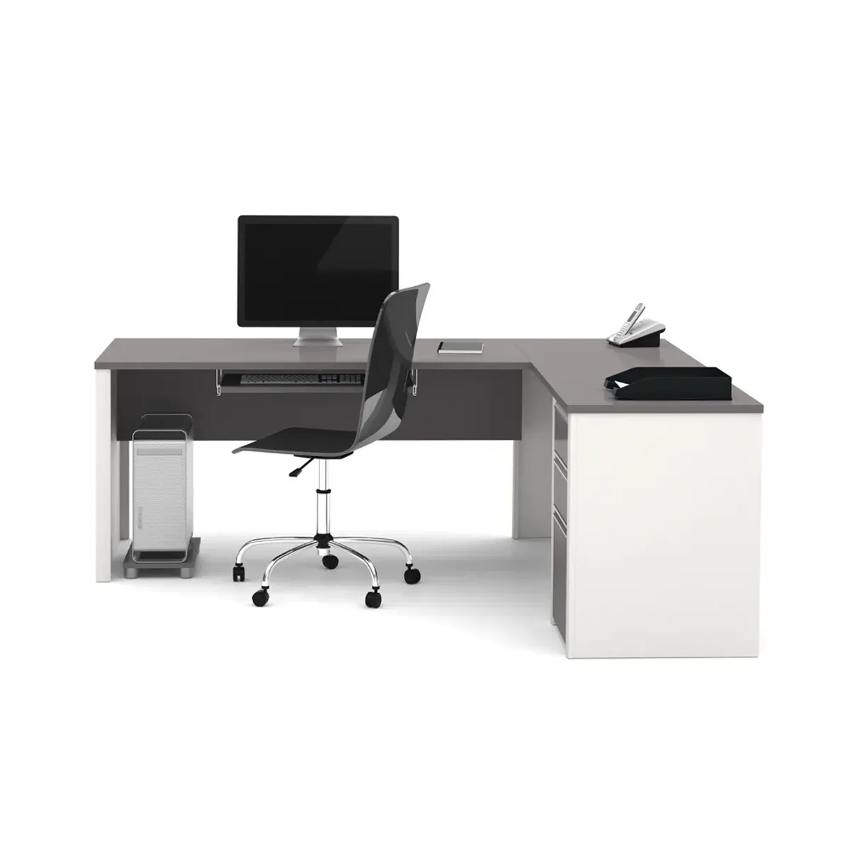 Bestar Connexion L-shaped workstation in Slate & Sandstone