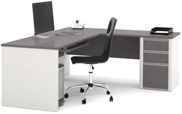 Bestar Connexion L-shaped workstation in Slate & Sandstone