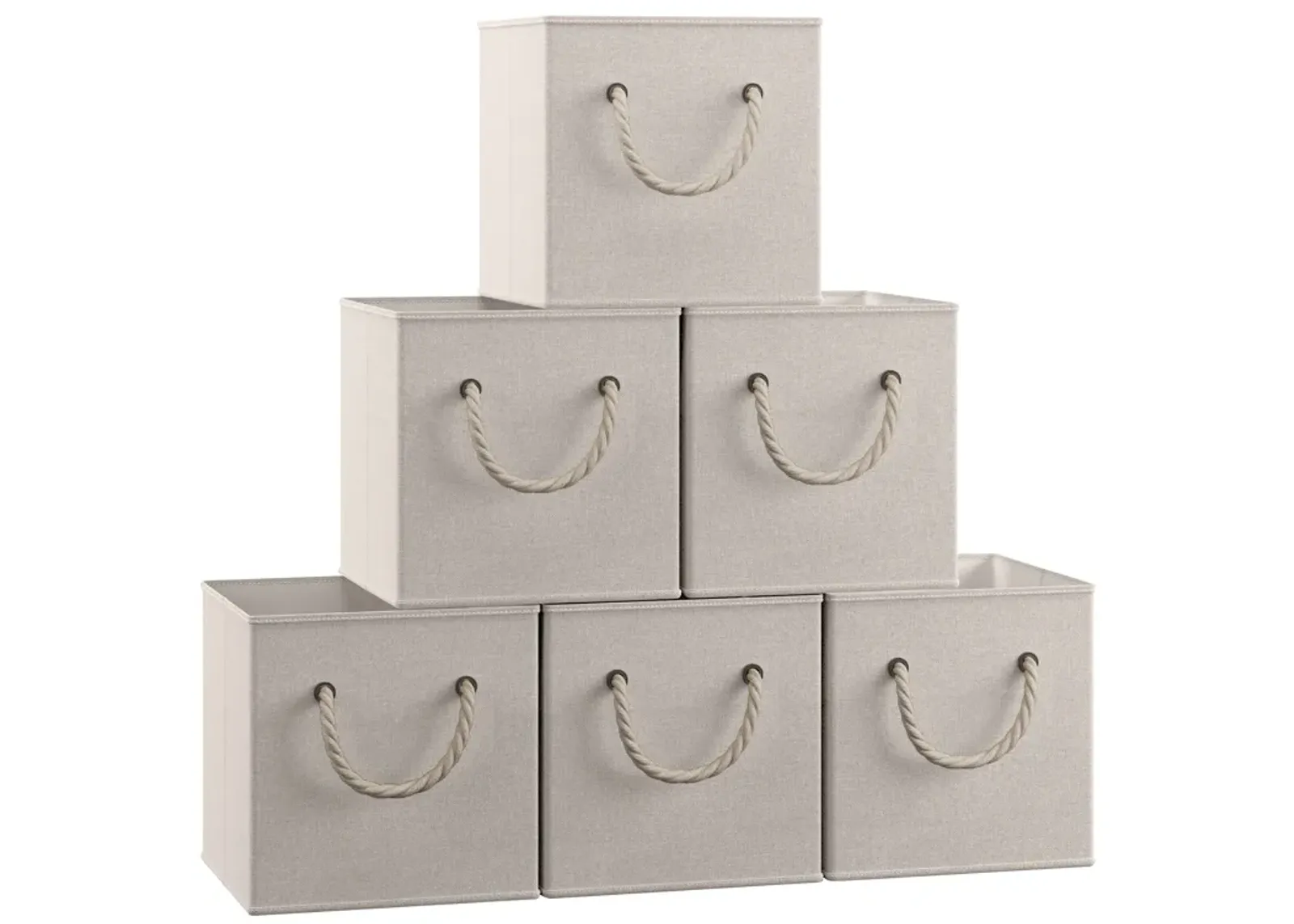 Foldable Linen Storage Cube Bin with Rope Handles - Set of 6