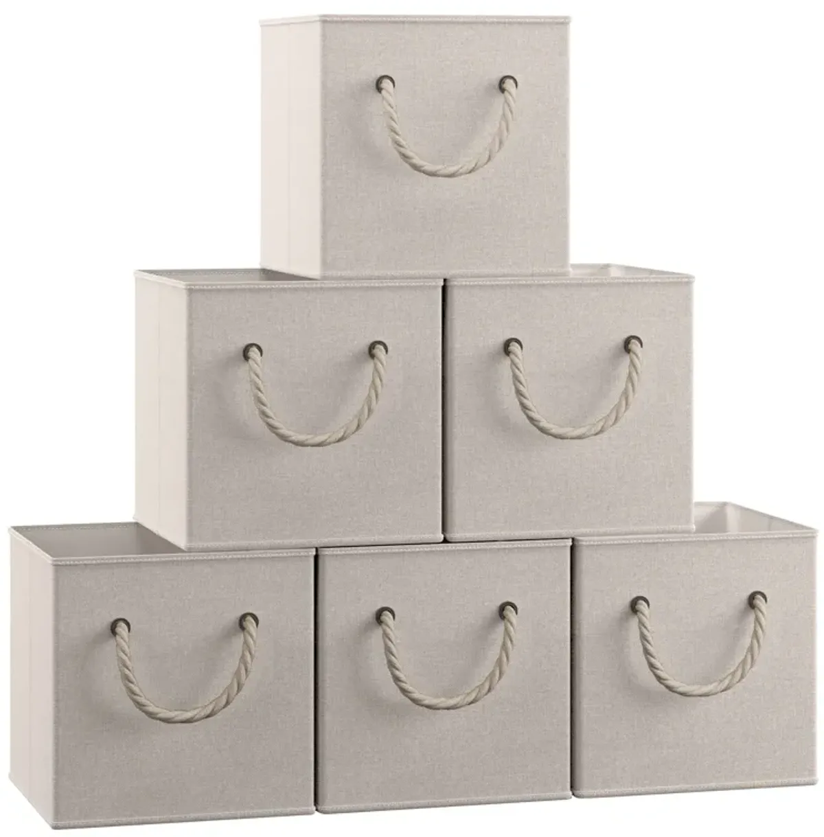 Foldable Linen Storage Cube Bin with Rope Handles - Set of 6