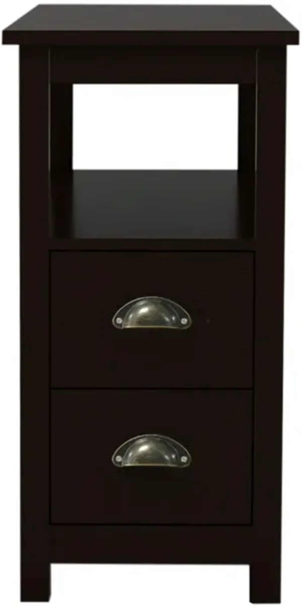 End Table Narrow Nightstand With Two Drawers And Open Shelf-Brown