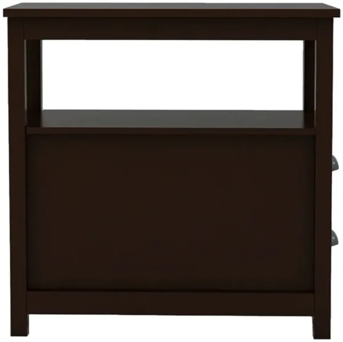 End Table Narrow Nightstand With Two Drawers And Open Shelf-Brown