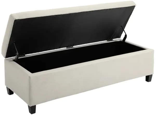 50" Beige Storage Ottoman: Linen Fabric, Soft Close Lid