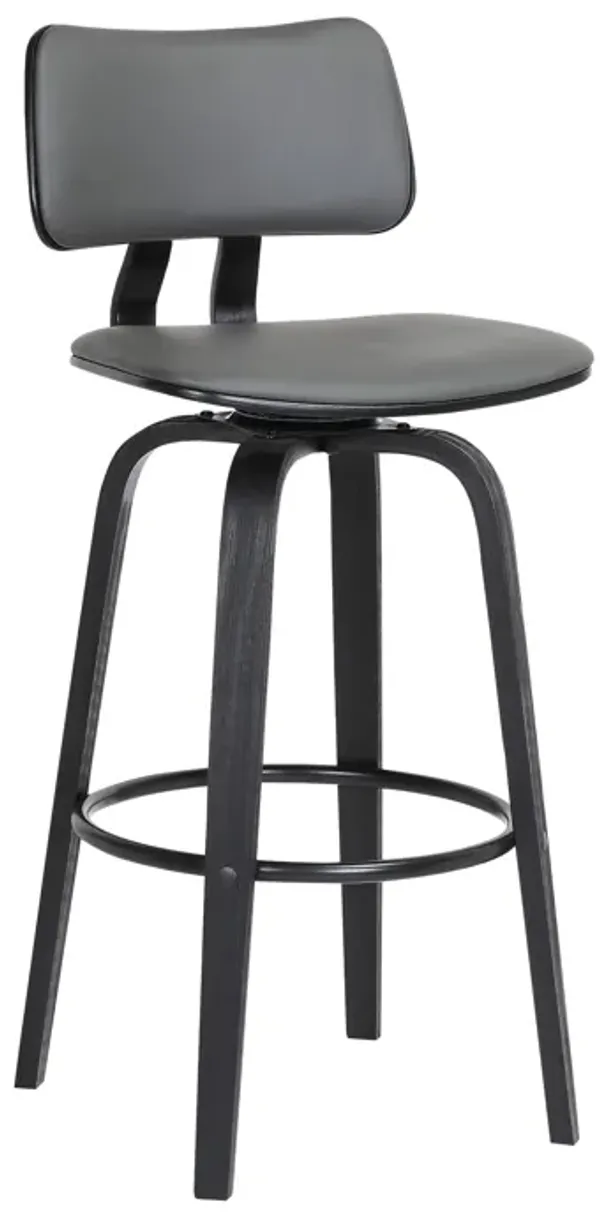 Pico  Swivel Black Wood Counter Stool in Light Grey Fabric with Black Metal