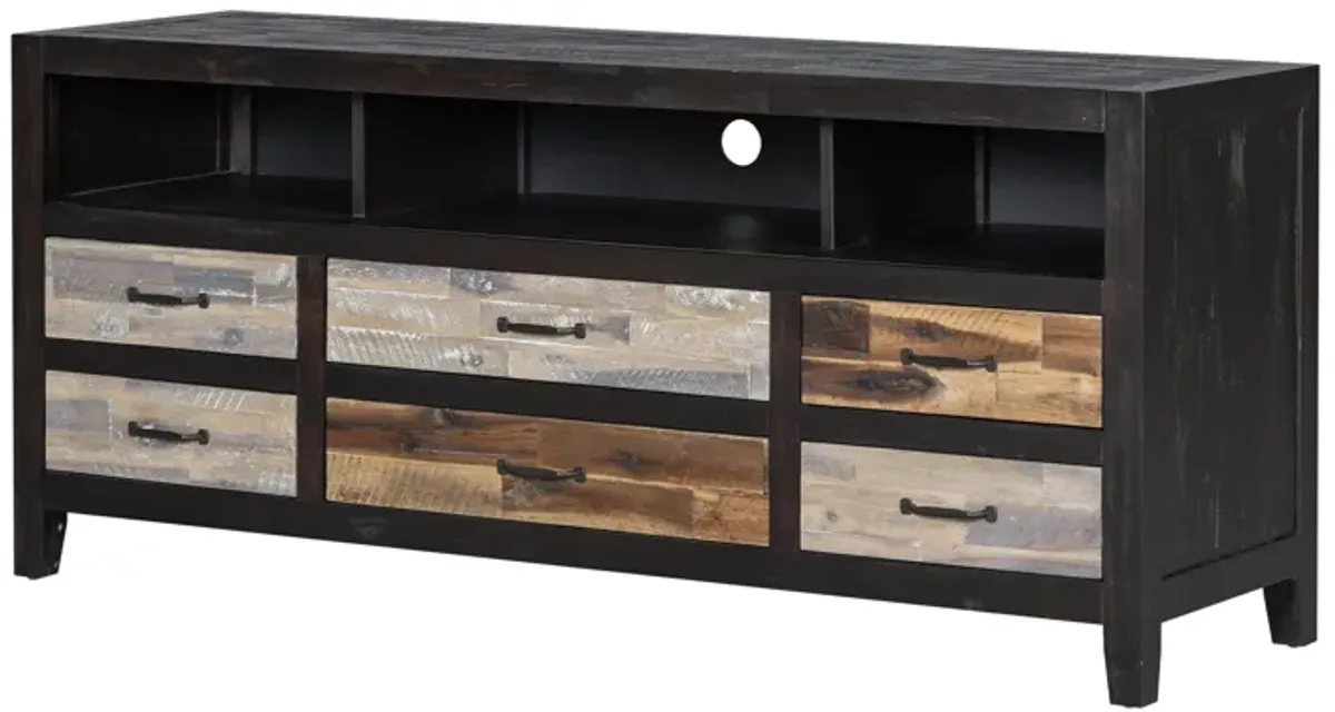 Retro Distressed Wooden TV Stand for TVs up to 65 Inches, Entertainment Center Media Console with 6 Drawers and 3 Shelves for Living room, Black