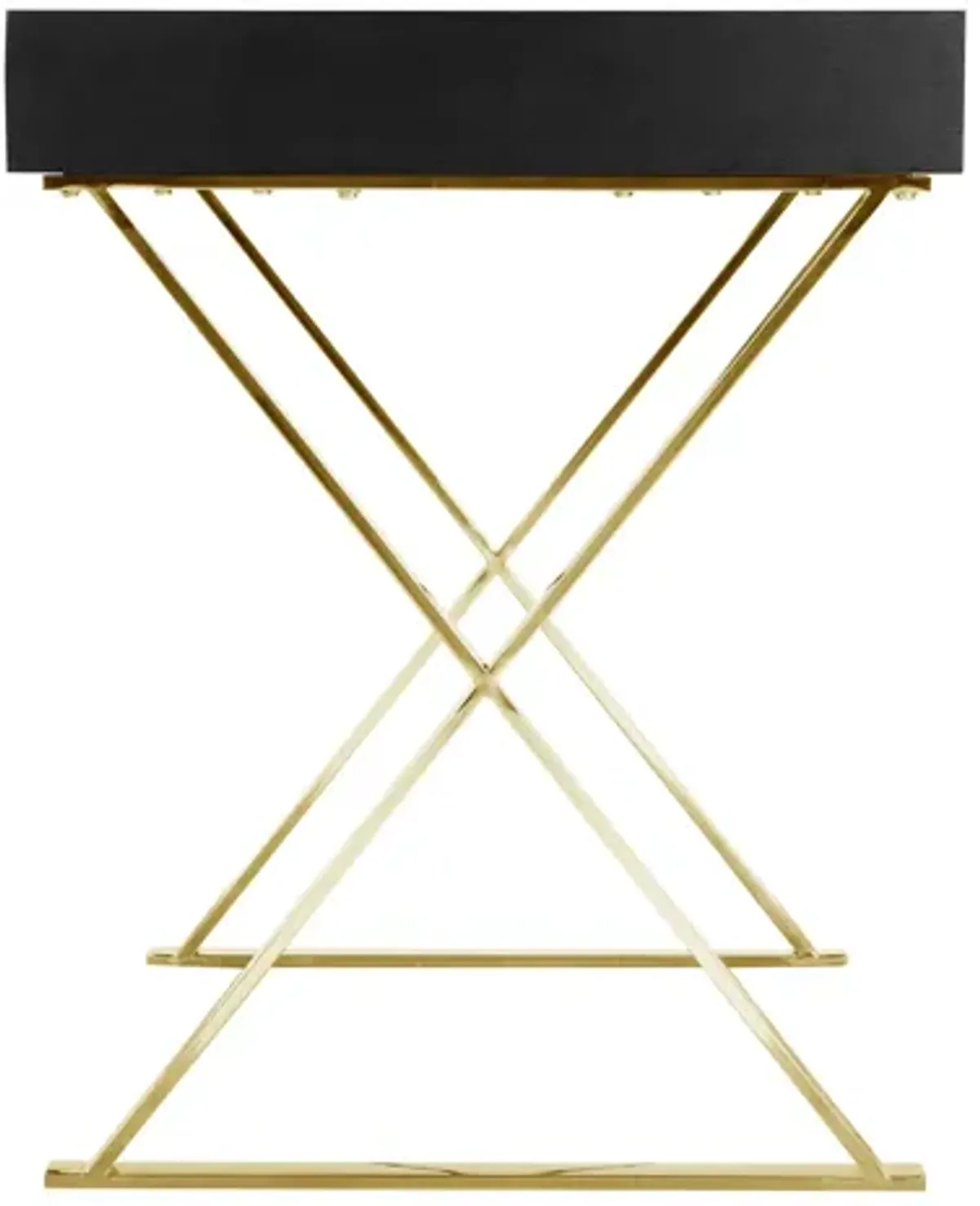 Ada Office Desk, 2 Drawers, Black Wood and Gold X Steel Legs, 47 Inch - Benzara