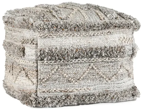 Anny Ottoman Pouf, 18 Inch Gray Polyester, Boho Knitted Texture - Benzara