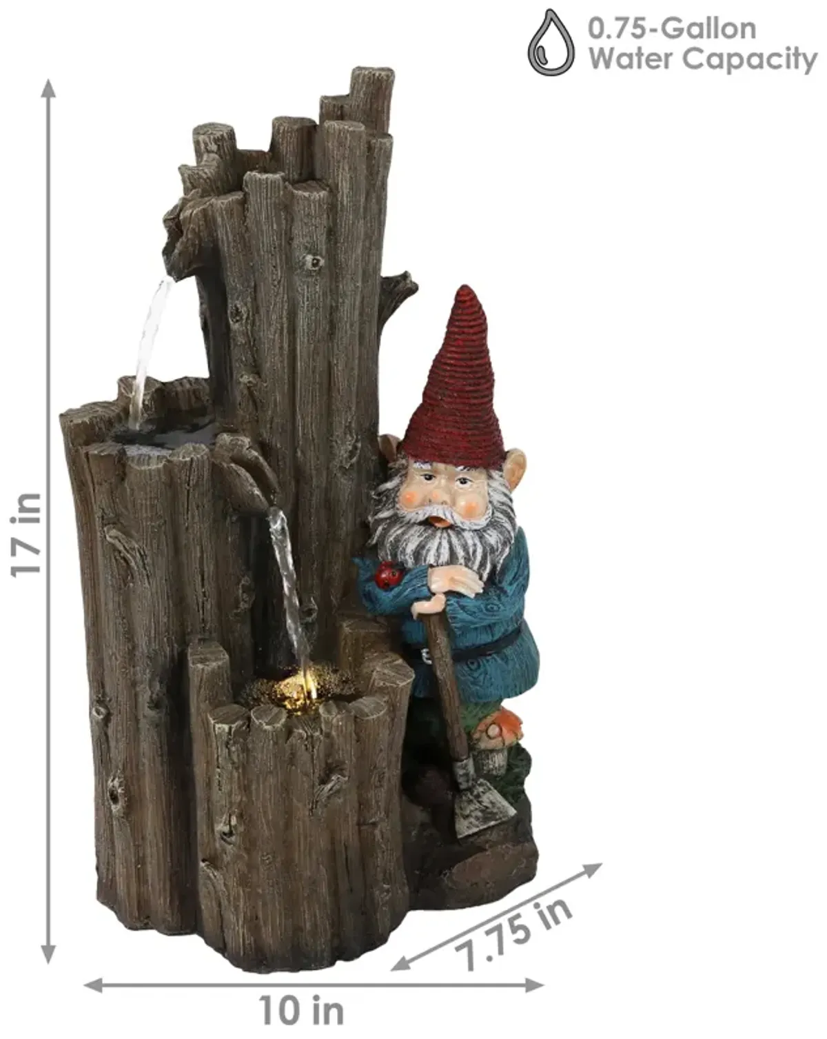 Sunnydaze Resting Gnome Outdoor Water Fountain with LED Lights - 17 in