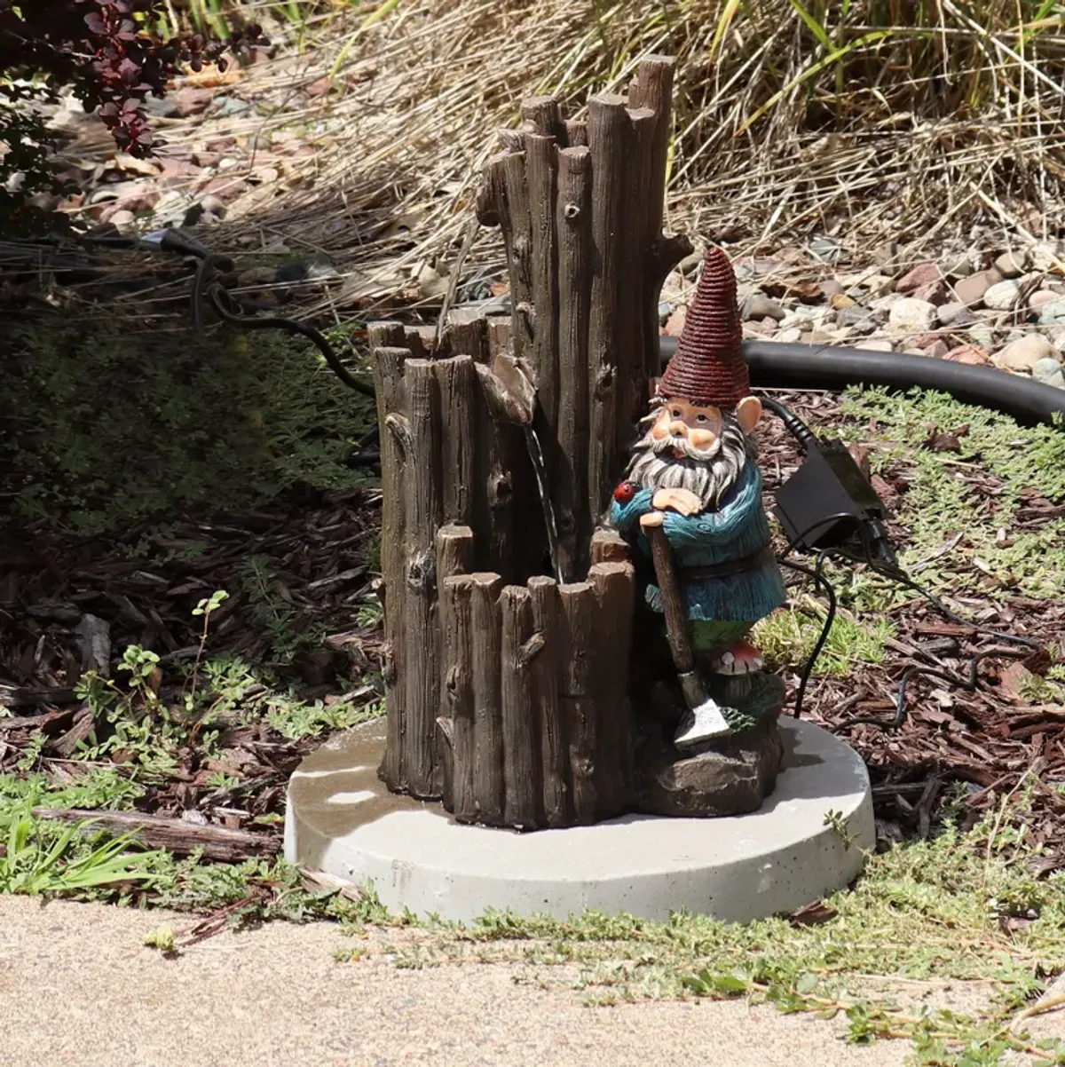 Sunnydaze Resting Gnome Outdoor Water Fountain with LED Lights - 17 in