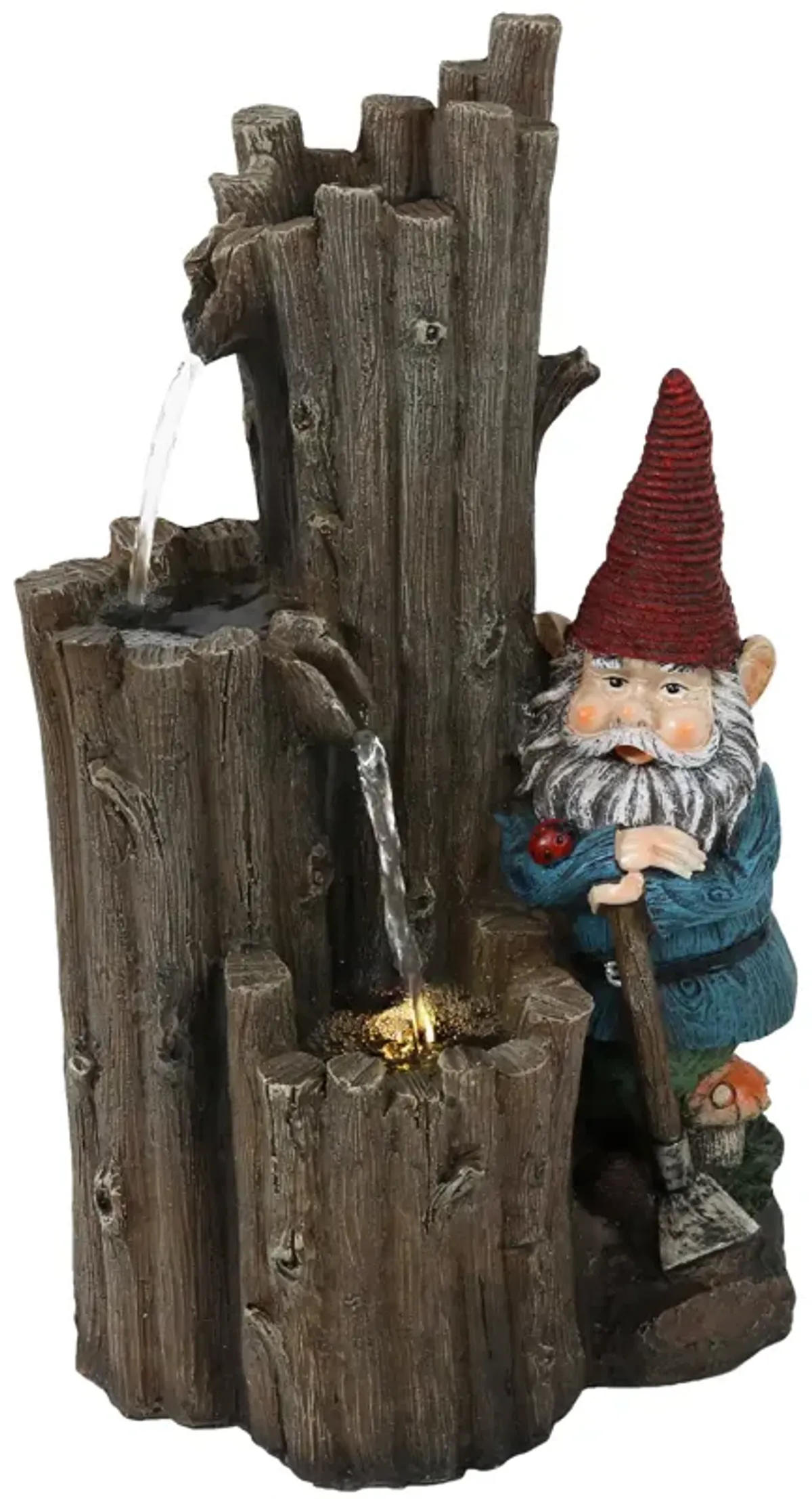 Sunnydaze Resting Gnome Outdoor Water Fountain with LED Lights - 17 in