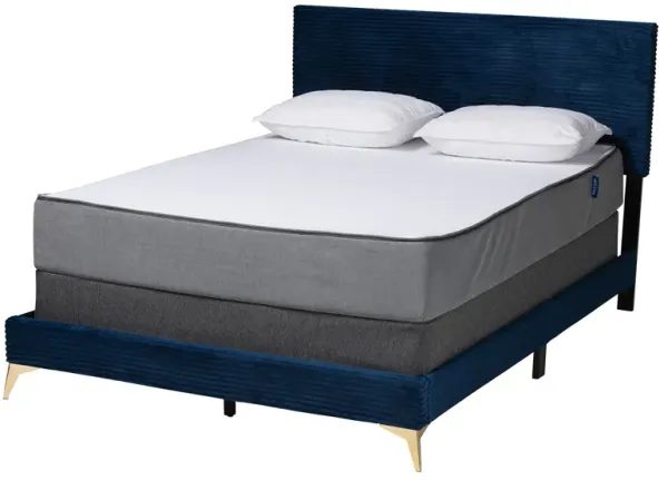 Baxton Studio Abberton Modern Black Velvet Gold Metal Queen Size Panel Bed