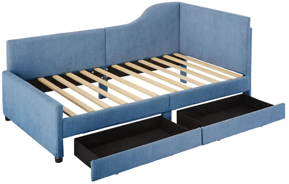 Merax L-Shaped Corduroy Daybed with 2 Storage Drawers