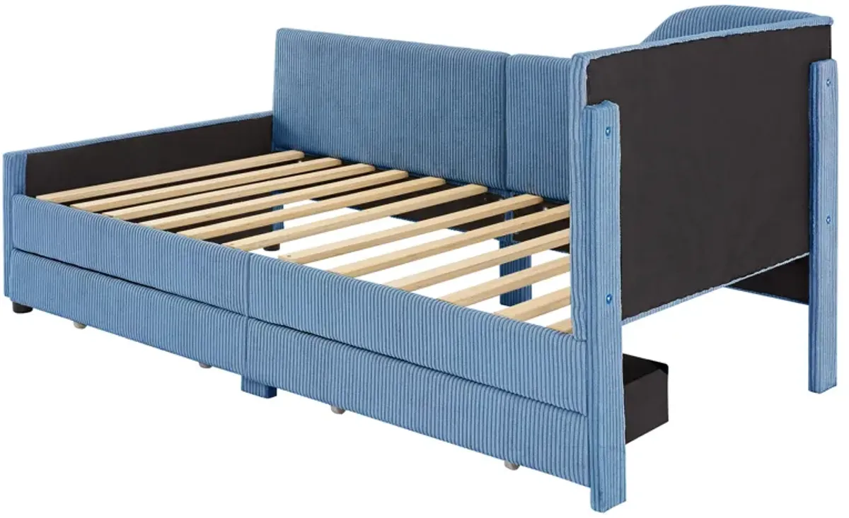 Merax L-Shaped Corduroy Daybed with 2 Storage Drawers