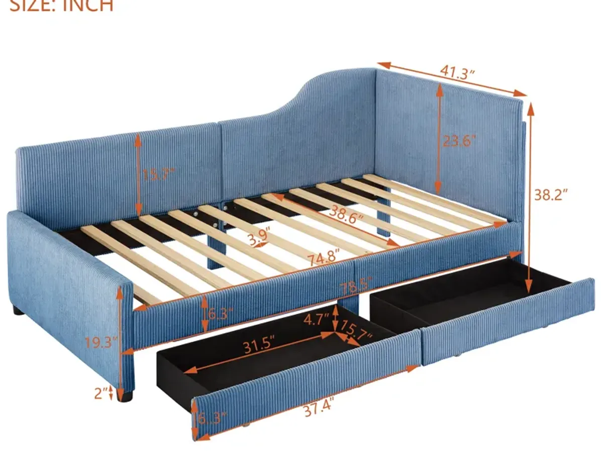 Merax L-Shaped Corduroy Daybed with 2 Storage Drawers