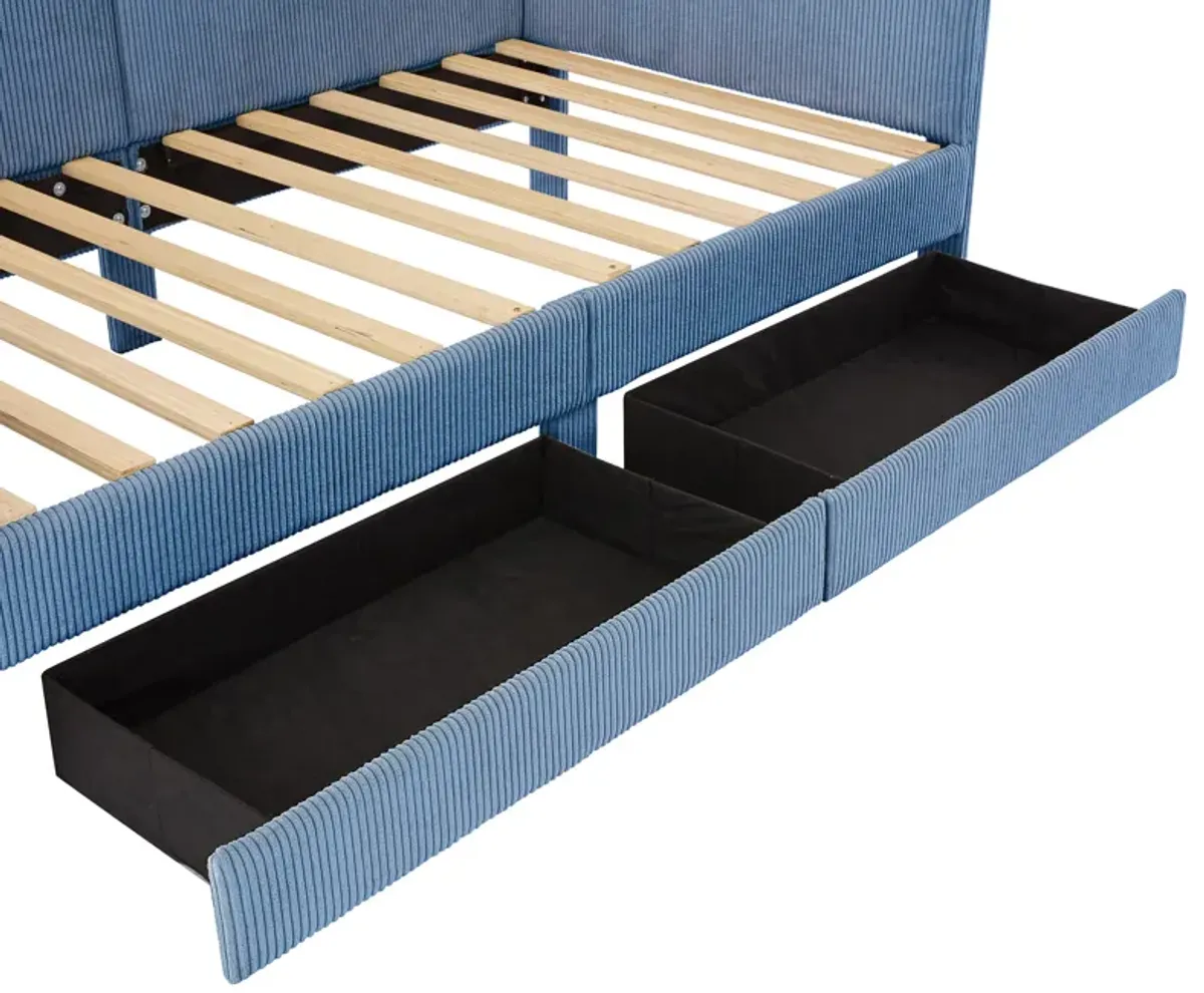 Merax L-Shaped Corduroy Daybed with 2 Storage Drawers