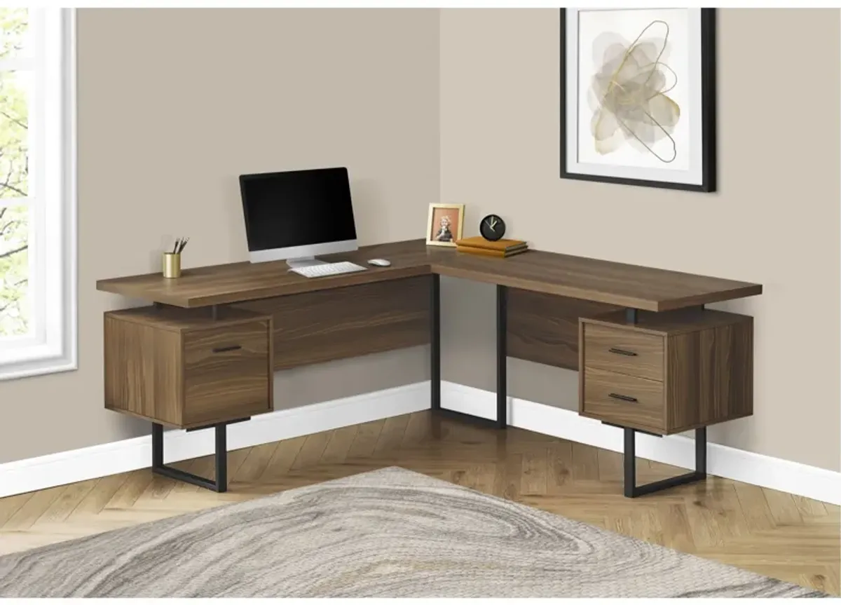 Monarch Specialties Computer Desk, Home Office, Corner, Left, Right Set-Up, Storage Drawers, 70"L, L Shape, Work, Laptop, Metal, Laminate, Walnut, Black, Contemporary, Modern