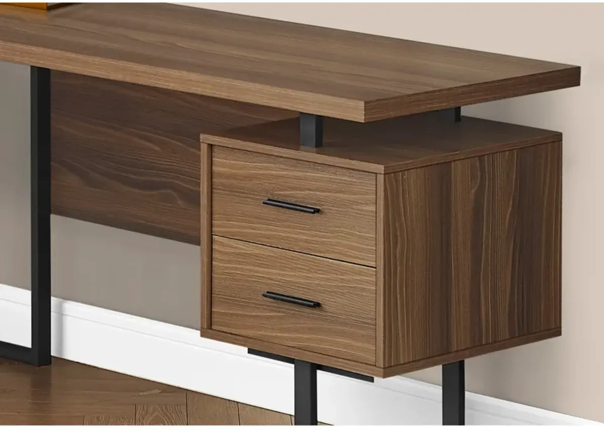 Monarch Specialties Computer Desk, Home Office, Corner, Left, Right Set-Up, Storage Drawers, 70"L, L Shape, Work, Laptop, Metal, Laminate, Walnut, Black, Contemporary, Modern