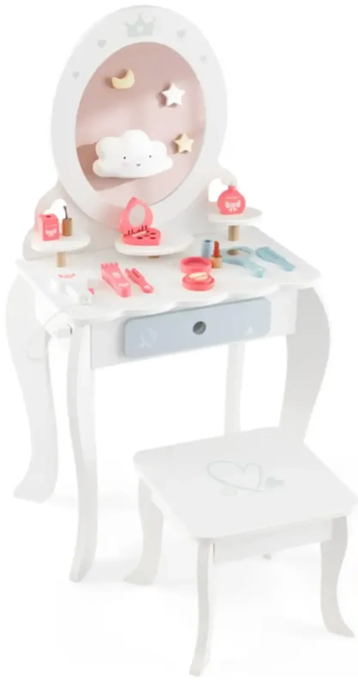 Hivvago Kids 2-in-1 Princess Makeup Table and Chair Set with Removable Mirror-White