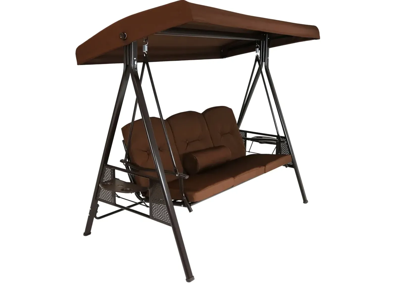 Sunnydaze 3-Person Steel Patio Swing Bench with Side Tables/Canopy