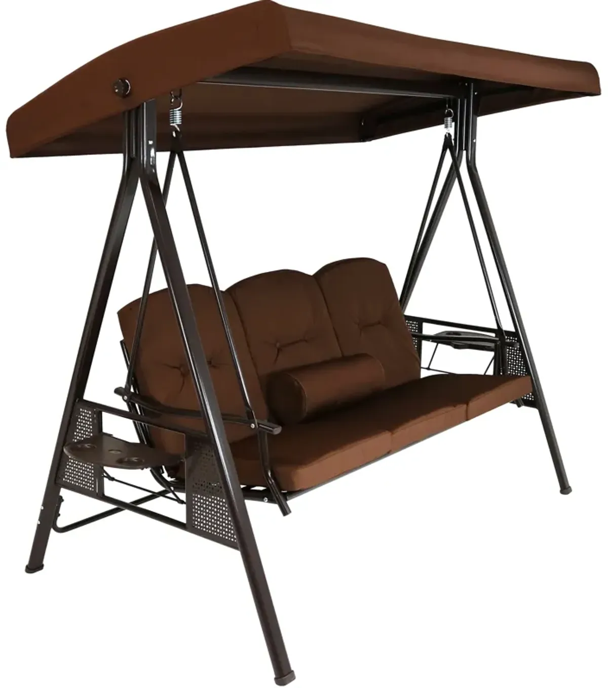 Sunnydaze 3-Person Steel Patio Swing Bench with Side Tables/Canopy