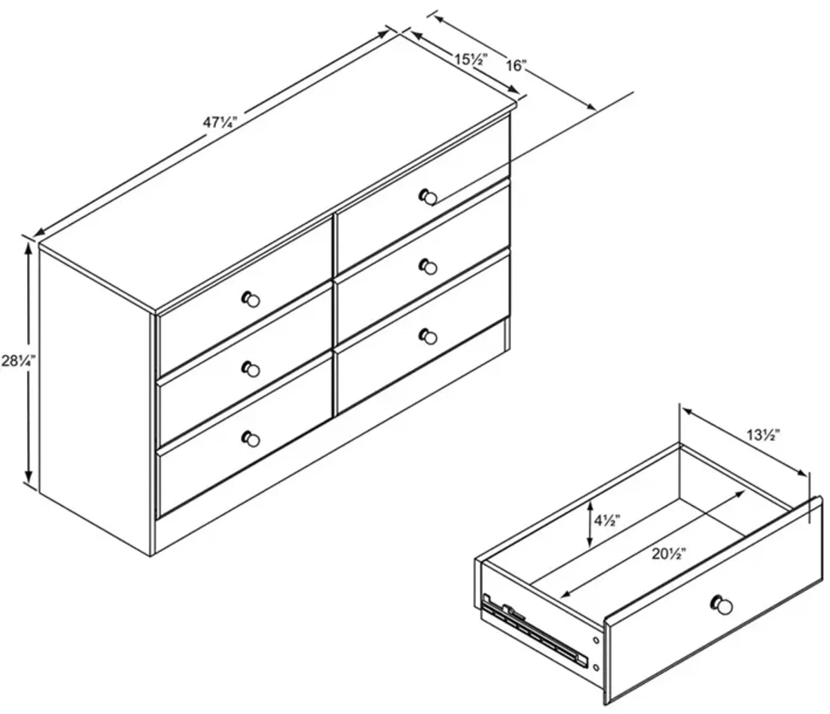 Prepac Astrid 6-Drawer Dresser, White