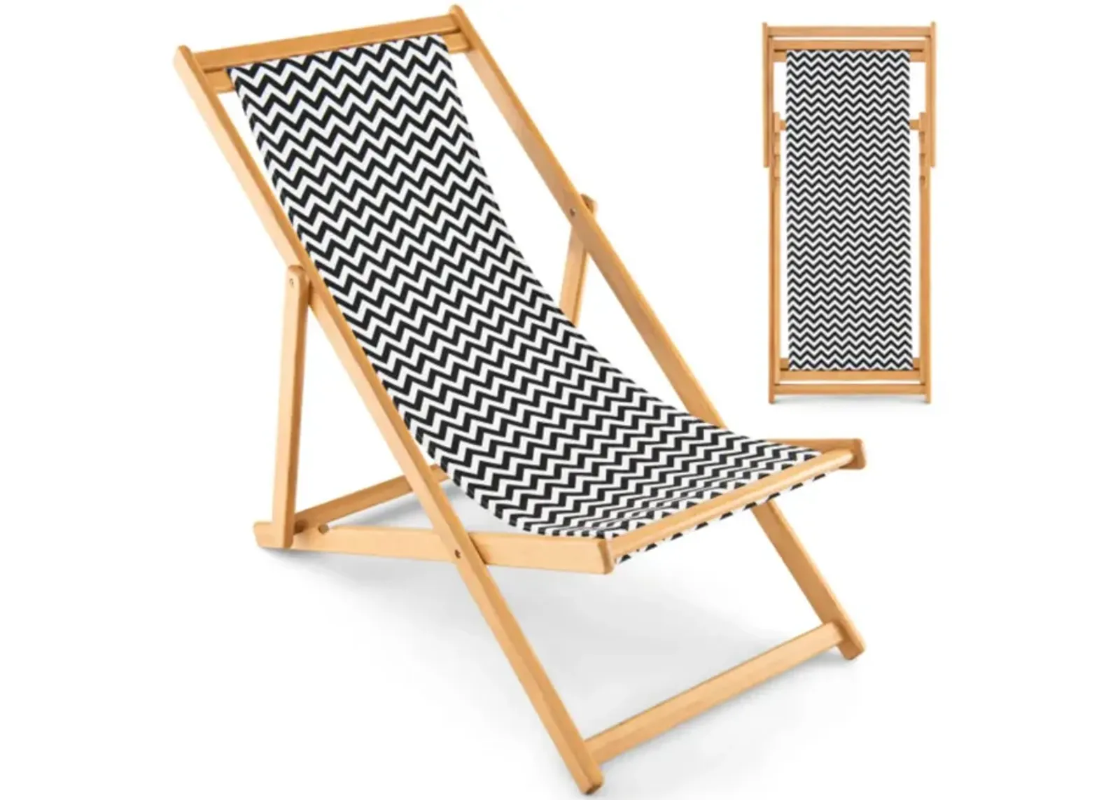 Hivvago Folding Bamboo Sling Chair with Adjustable Backrest and Canvas-Natural