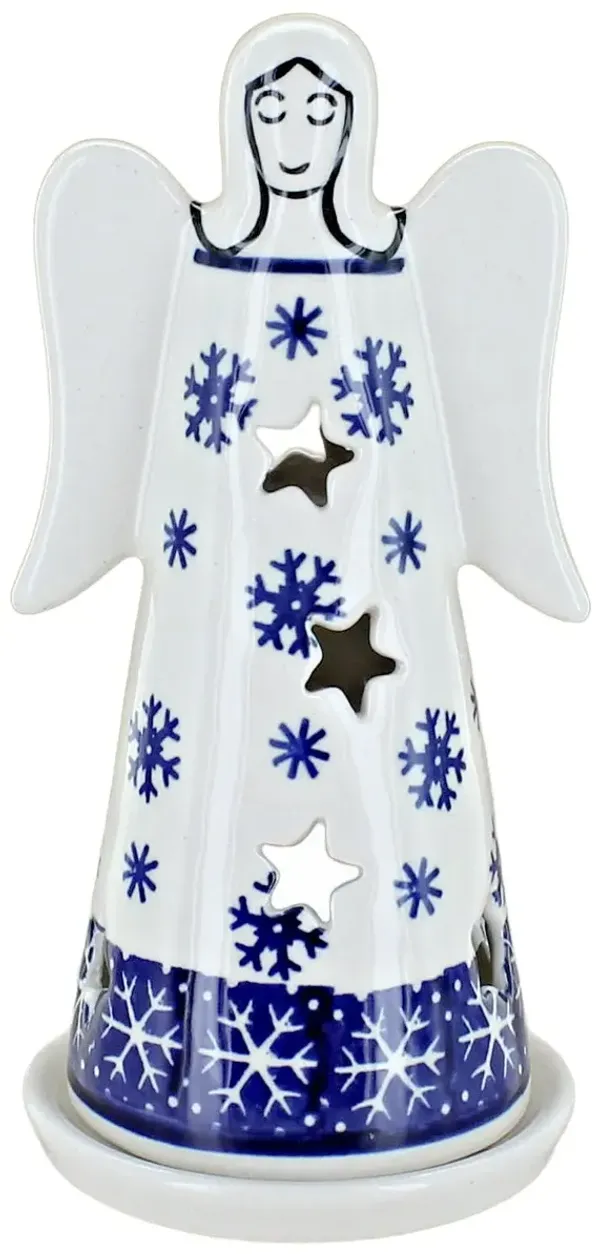 Blue Rose Polish Pottery Snow Flurry Small Angel Luminary