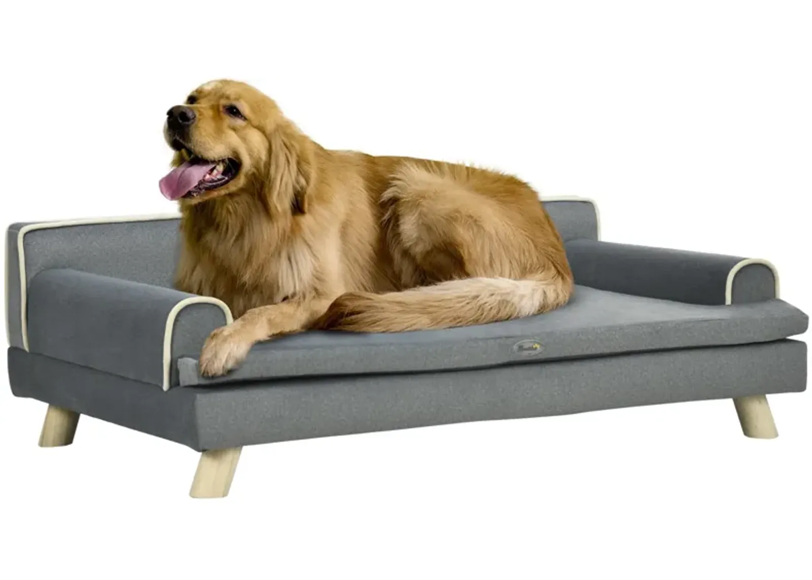 Grey Pet Lounger: Large Dog Sofa with Water-Resistant Fabric & Wooden Legs