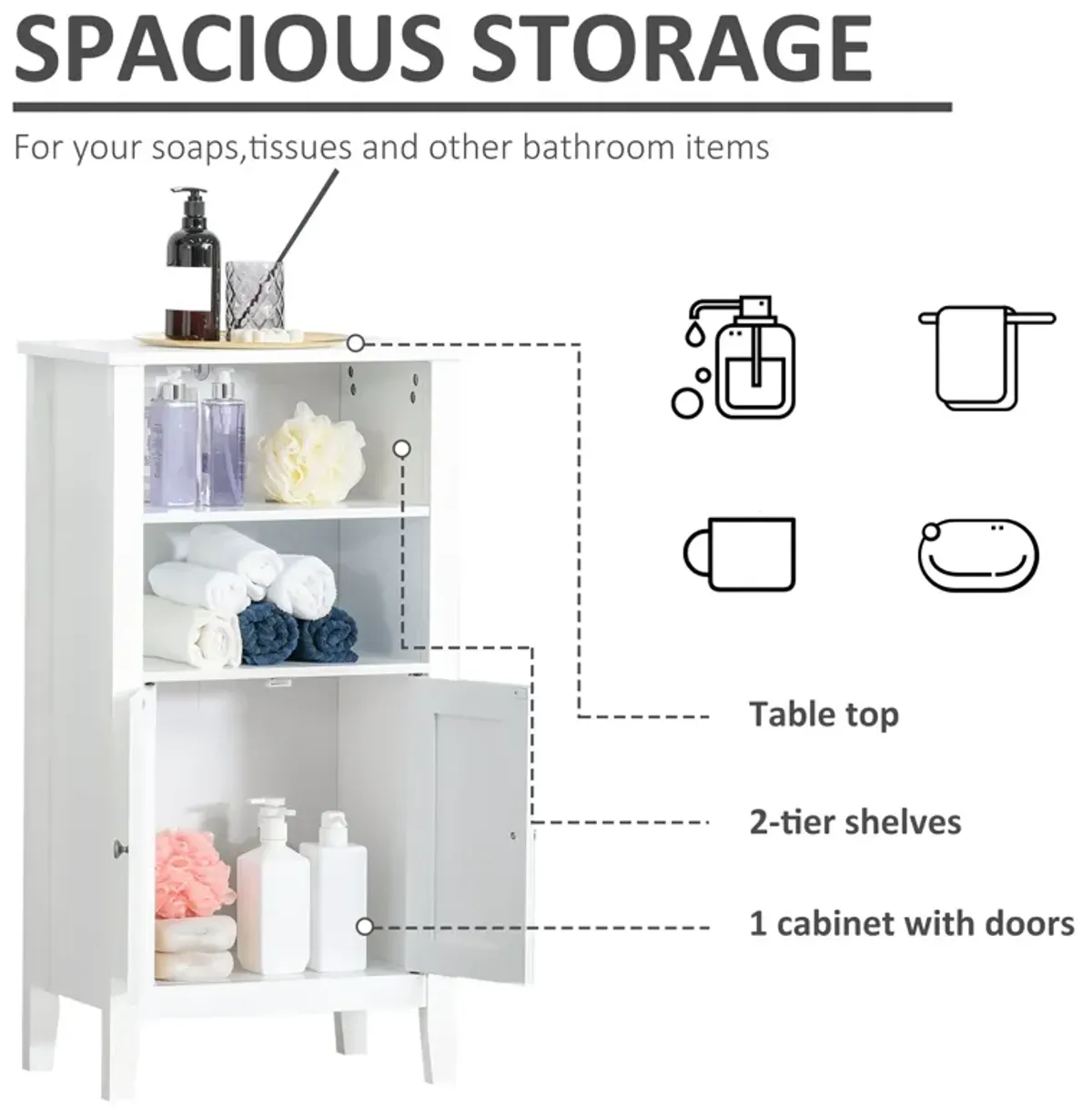 White Bathroom Storage: Compact Floor Cabinet with Double Doors