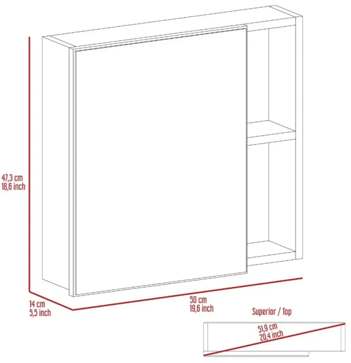 Oman Medicine Cabinet, Three Internal Shelves, Single Door, Two External Shelves