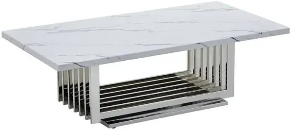 Best Quality Furniture White marble top coffee table with a silver color stainless steel base