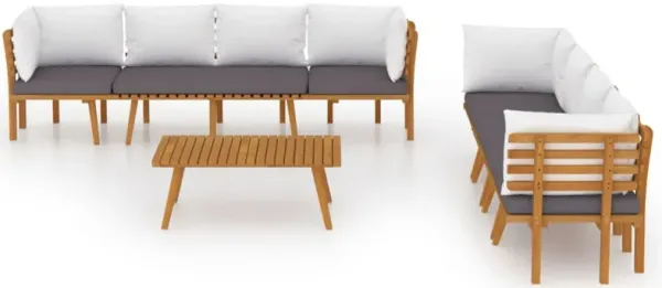 Roma 8pc Modular Outdoor Sofa and Table Set, Solid Wood, Gray, White - Benzara