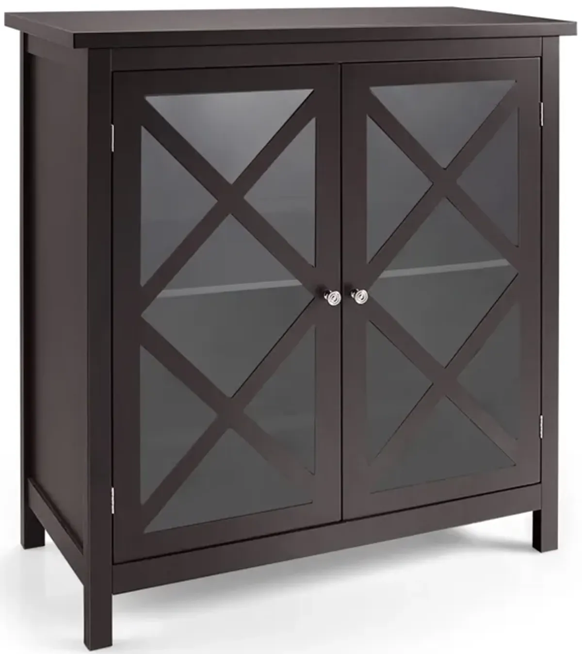 Freestanding Kitchen Buffet Cabinet with Glass Doors and Adjustable Shelf