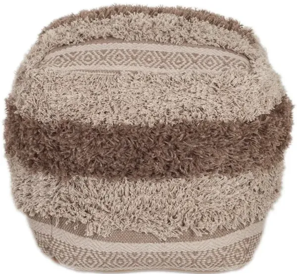 Boho Shaggy Khaki Textured Pouf
