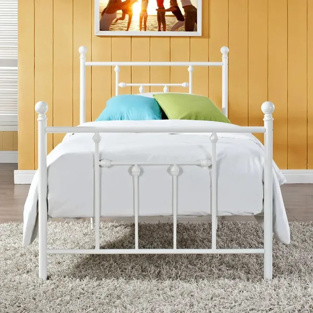 QuikFurn Full size White Metal Platform Bed with Headboard and Footboard