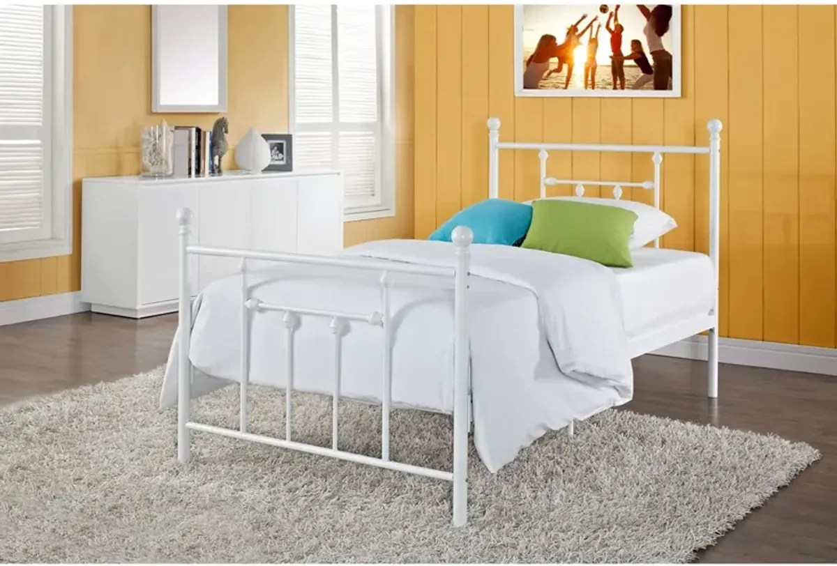 QuikFurn Full size White Metal Platform Bed with Headboard and Footboard