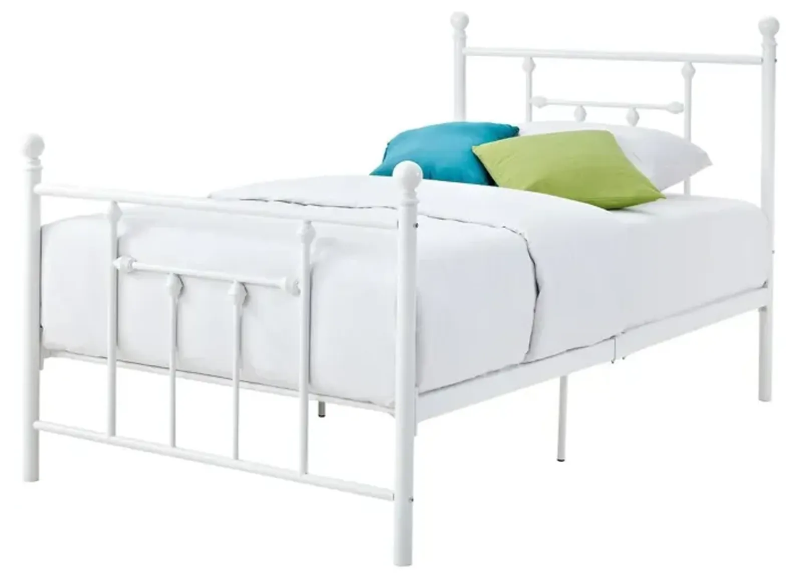 QuikFurn Full size White Metal Platform Bed with Headboard and Footboard