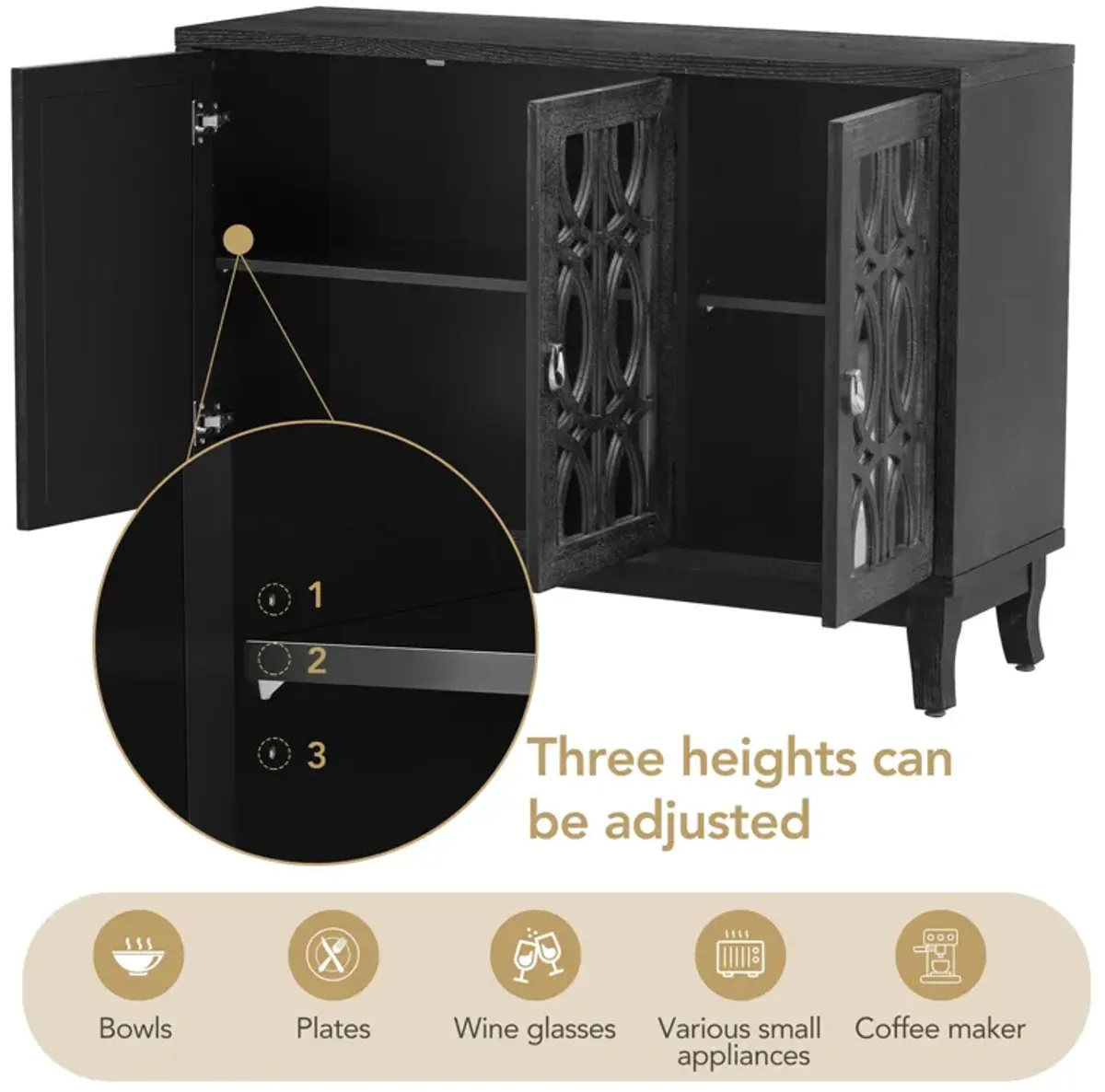 47" Sideboard Storage Buffet Cabinet, Black