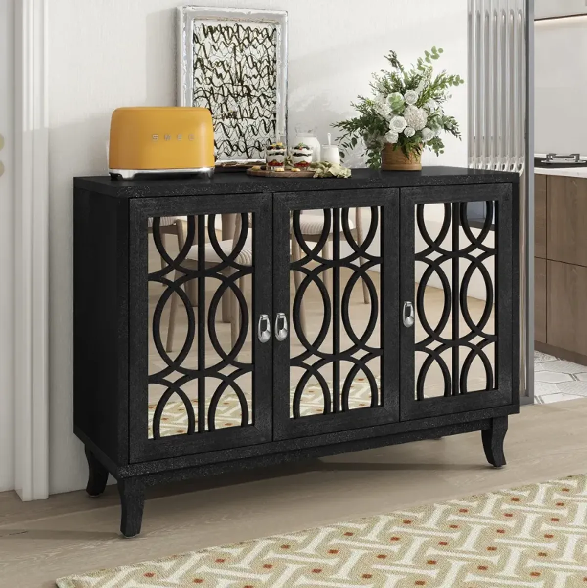 47" Sideboard Storage Buffet Cabinet, Black