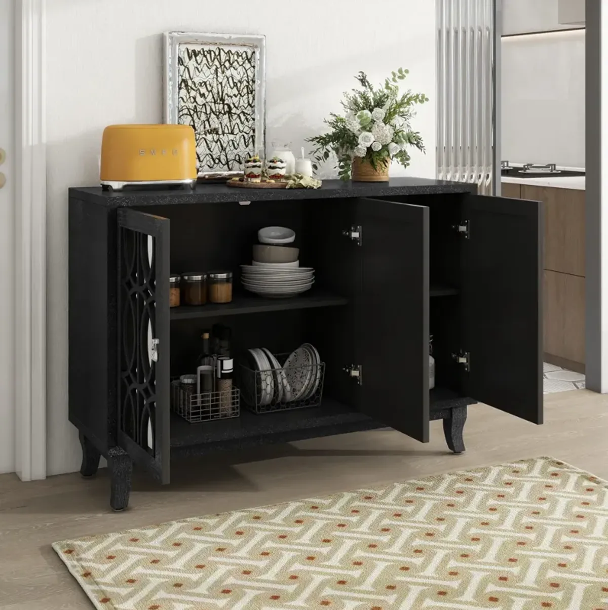 47" Sideboard Storage Buffet Cabinet, Black