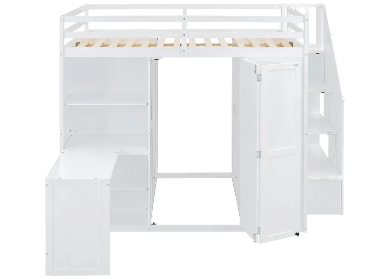 Merax Storage Loft Bed with Wardrobe,Desk and Shelves